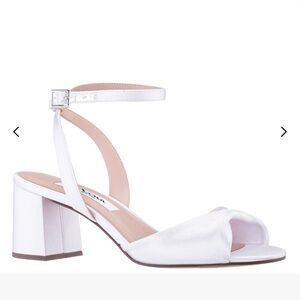 Nina White Twisted Toe Ankle-Strap Block Heel Sandals